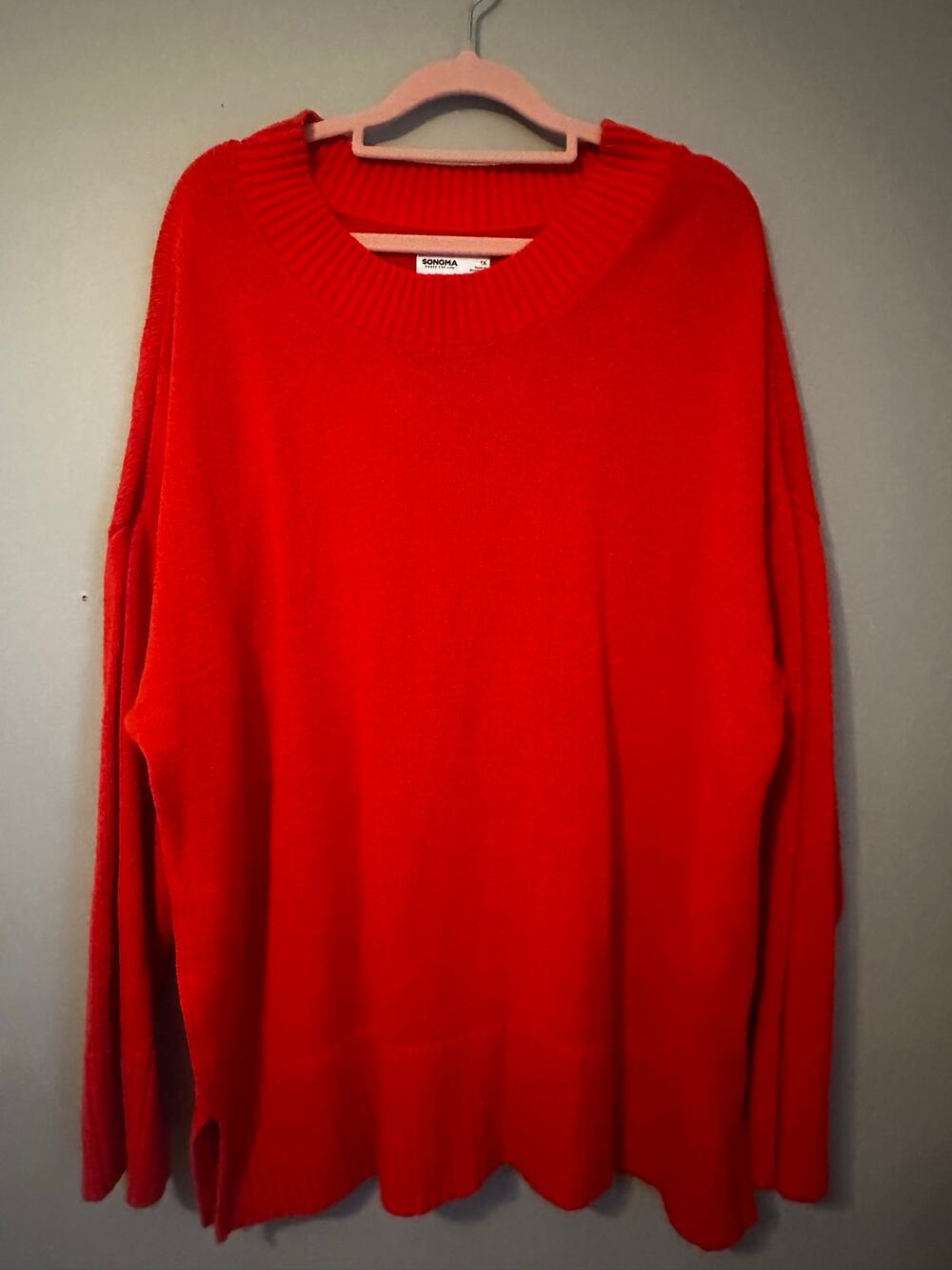 Sonoma 1X Red Knit Sweater Crewneck Classic Cozy Pullover